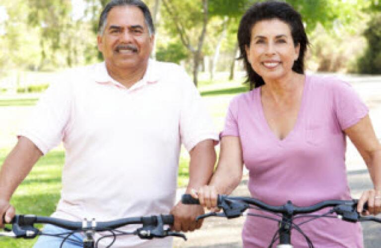 senior couple on bikes, exercise, healthy lifestyle