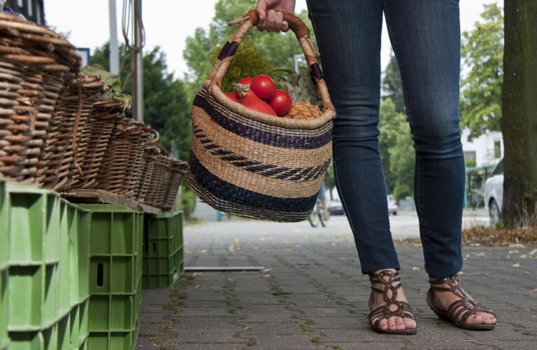 woman with food in basket