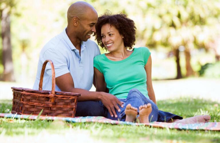 Couple sitting outside