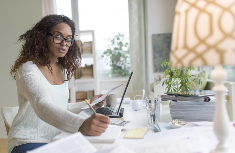 Woman working from home office