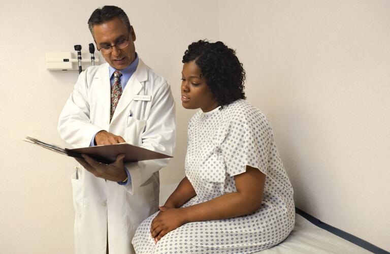 patient and doctor reviewing results
