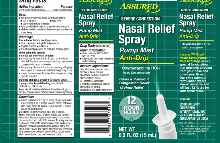 Assured Severe Congestion Nasal Relief Healthgrades Oxymetazoline Hydrochloride Spray