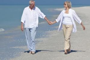 Couple walking on beach