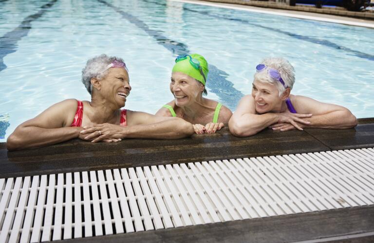 Smiling senior women in pool