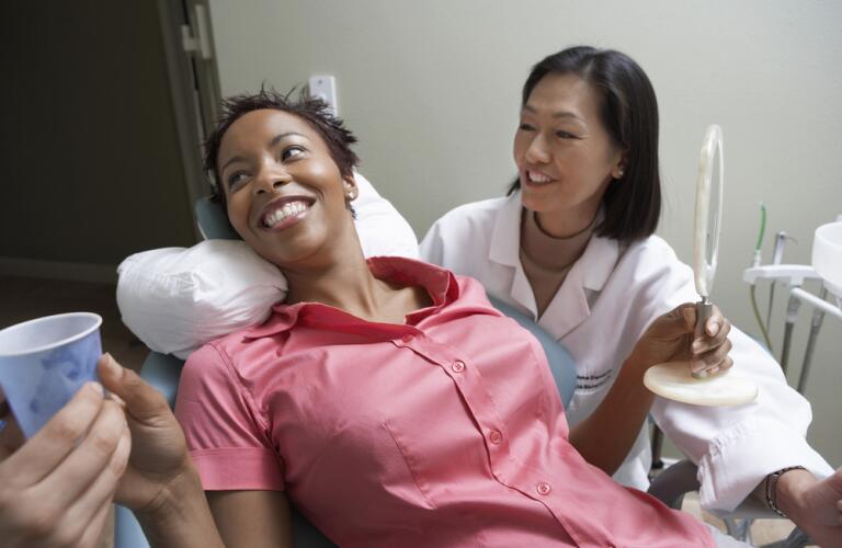 Female patient in dental chair