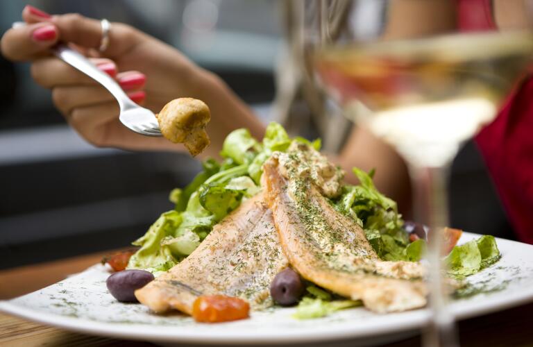 Eating salmon salad